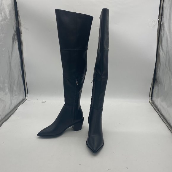FSJ Black Casual Thigh High Tall Boots Chunky Low Heel Over The Knee Booties - Picture 2 of 11